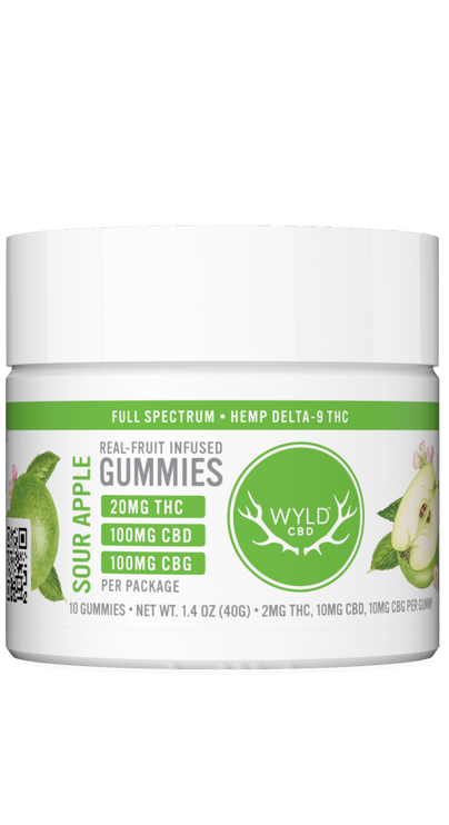 Wyld Sour Apple Gummies | Full Spectrum CBD, CBG, & THC Edibles